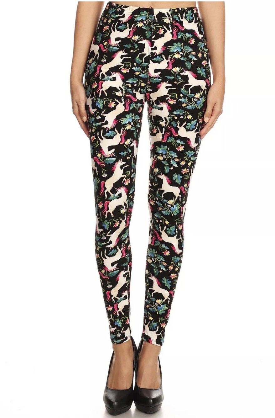 Unicorn Floral Multiple Colors Buttery Soft Leggings - One Size (OS) Size 2-12